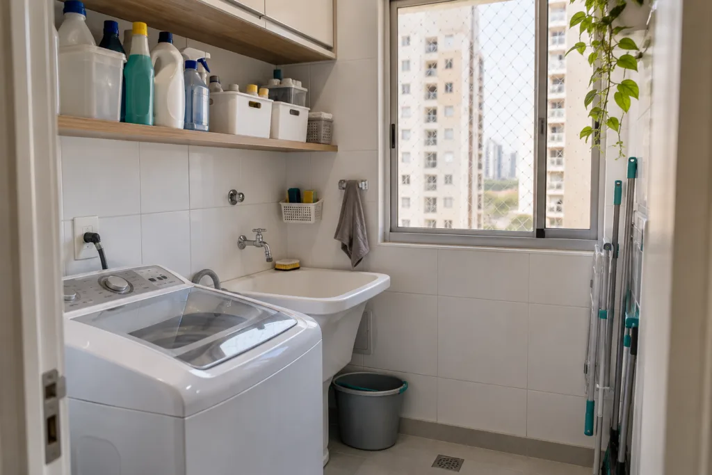 guardar produtos de limpeza em pouco espaço